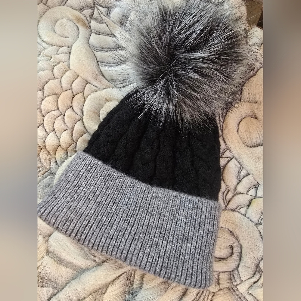Adrienne Landau Gray and Black Knit Beanie